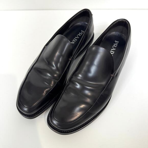 PRADA Black Leather Rubber Sole Loafer 10 Slip On Patent Sneaker Dress Shoe main image 5